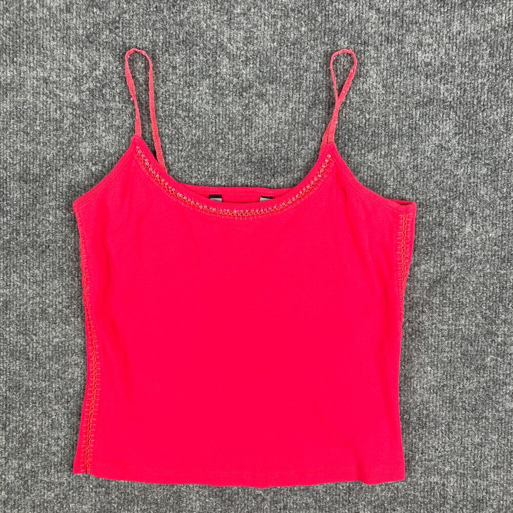 French Connection Cami Womens Size S Pink Sequin‎ Trim Cotton Slim Fit Tank Top